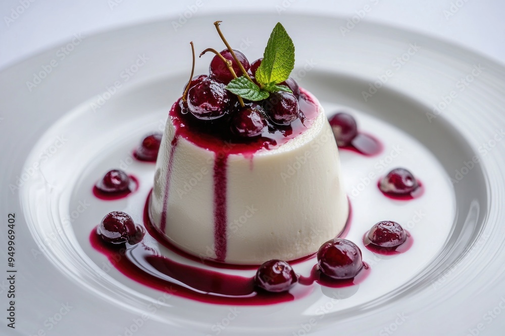 Canvas Prints Cherry Panna Cotta Dessert