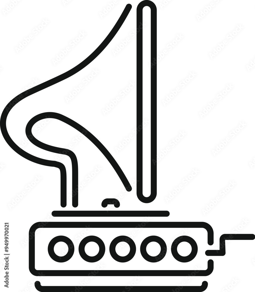 Poster simple vector icon of a gramophone with a large horn, representing music and sound broadcasting