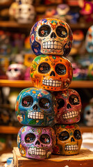 Fototapeta premium Artisan Crafting Vibrant Calaveras for Day of the Dead Celebration 