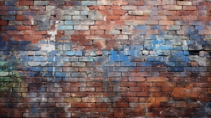 Old obsolete red brick wall texture with layers of paint. Neural network ai generated art