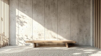 A modern minimalist room with concrete walls