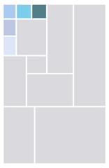 Photo collage template. Album brandboard, set portfolio images. Mood board background. Mosaic picture frame. Gallery banner. Vector illustration