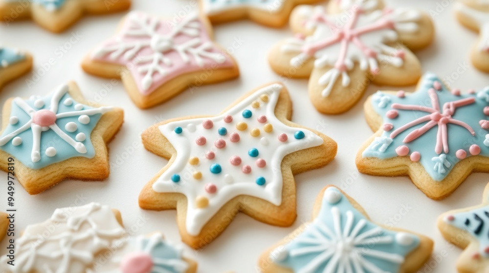 Aufkleber a close-up of decorated cookies with festive designs, such as holiday themes or intricate icing patt