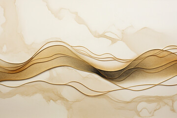 Abstract digital art. Background template with waves and lines in beige or cream, brown, gold and black colours. 