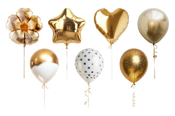 PNG white and gold party balloon design element set, transparent background