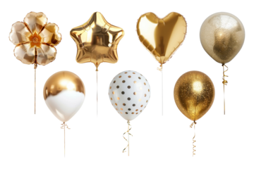 PNG white and gold party balloon design element set, transparent background