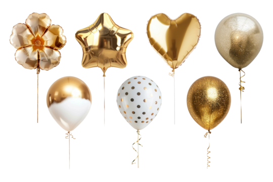 PNG white and gold party balloon design element set, transparent background