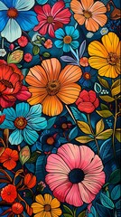 happy summer blossoms texture pattern illustration poster background