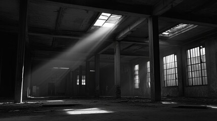 Elegant Grayscale Abandoned Factory: Echoes of Economic Recession, Industrial Ruins, and Silent History