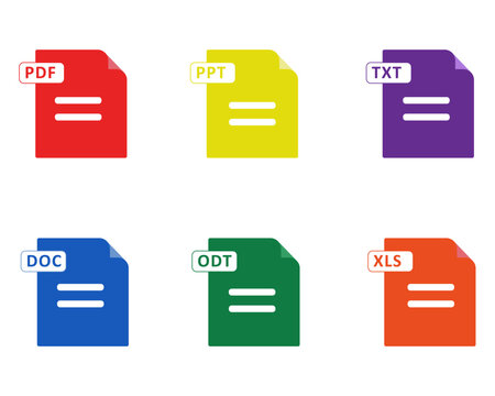 Formats of text documents icon. DOC, PDF, TXT, ODT, XLS, PPT