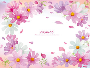 水彩手書きのコスモスの花のベクターイラストフレーム
