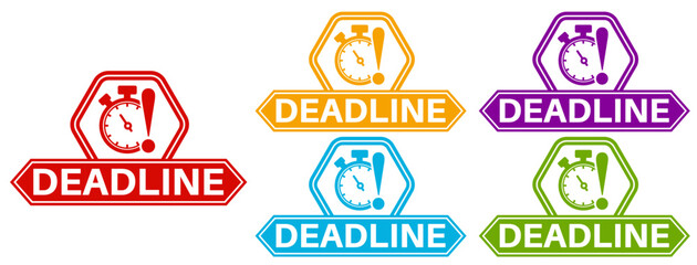 set trendy colorful deadline icon sign. time reminder label symbol template sticker design vector illustration