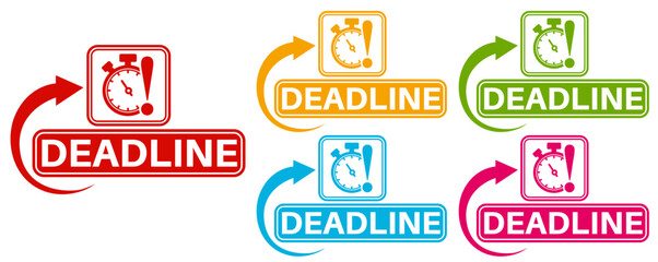 set trendy colorful deadline icon sign. time reminder label symbol template sticker design vector illustration