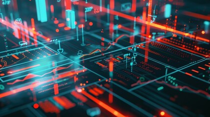 Futuristic user interface showing big data analytics being processed by computer network
