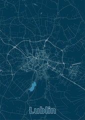 Lublin, Poland artistic blueprint map poster