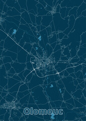 Olomouc, Czechia artistic blueprint map poster