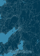 Pontevedra, Spain artistic blueprint map poster