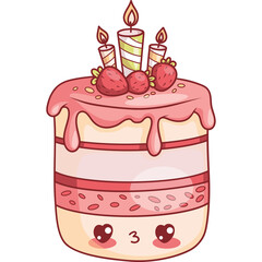Cute birthday cake with  strawberries and candles