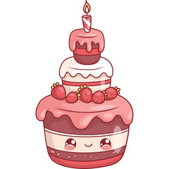 Cute birthday cake with  strawberries