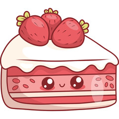 Cute piece of birthday cake with strawberries