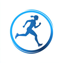 Stylized silhouette of a woman running inside a blue circle, perfect for a sports brand or running club logo