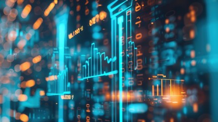 Financial technology background showing glowing charts with numbers and bank logos