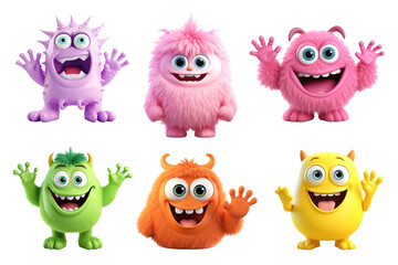 PNG 3D cute monster character design element set, transparent background