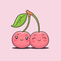 Cute kawaii cherries characters vector cartoon illustration