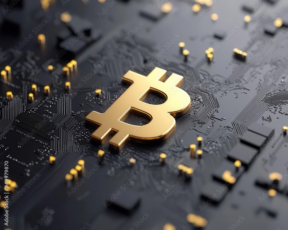 Poster bitcoin floating in a digital matrix, money concept, 3d render illustration depicts the future of cu