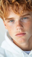 Fototapeta premium A close-up of a young man with visible birthmarks, styled in streetwear, proudly showing his individual style and natural appearance