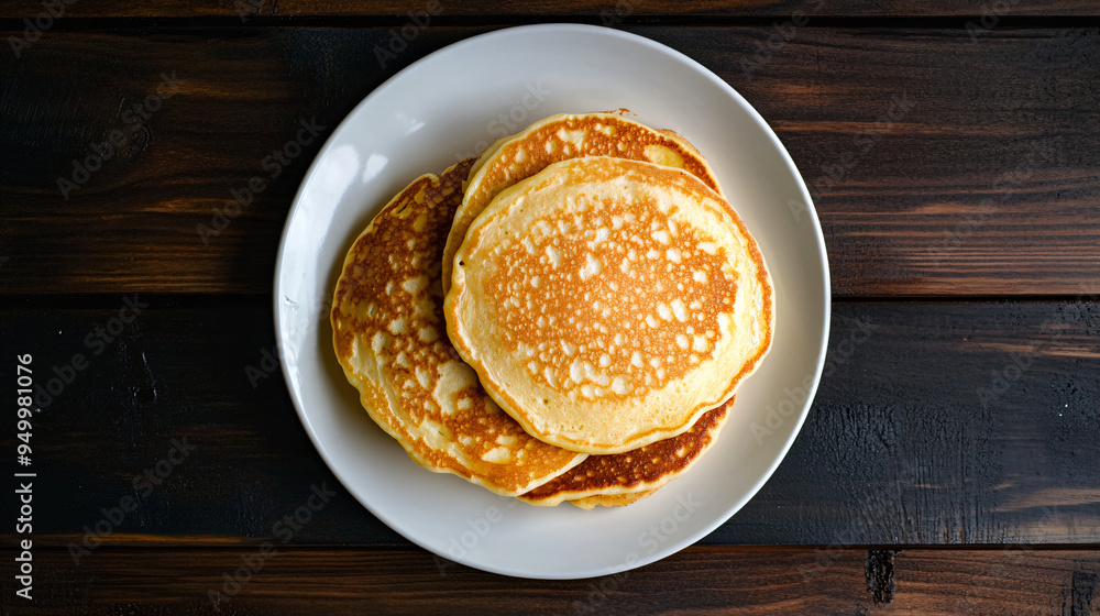 Canvas Prints Stack of three golden brown pancakes on a white plate makes for a mouthwatering and appealing breakfast display