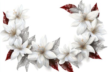 White Flowers with Red and Silver Foliage