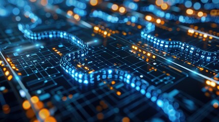 Digital data flowing through complex network of computer motherboard circuits