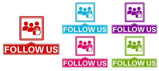 set badge banner follow us icon. thumb up like sign design vector illustration
