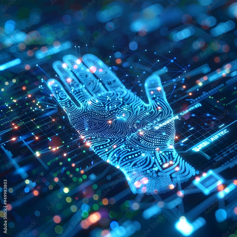 Poster biometric security system flagging potential fraud with fingerprint and facial data