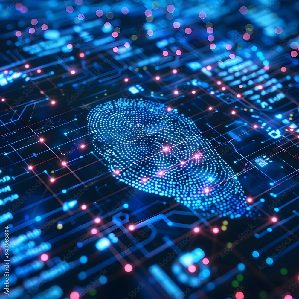 Poster biometric security system flagging potential fraud with fingerprint and facial data