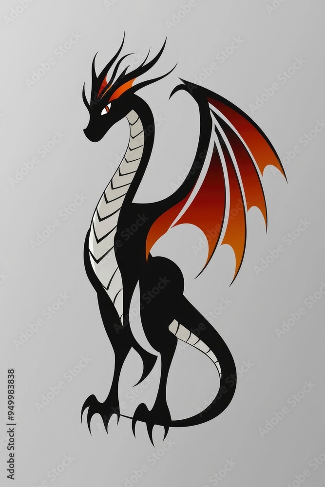 Sticker black and red dragon illustration