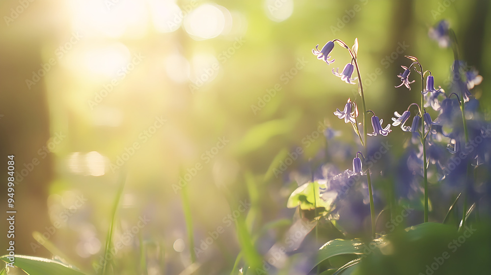 Poster a dreamy background of blurred bluebells creates a soft and serene atmosphere illuminated by gentle 