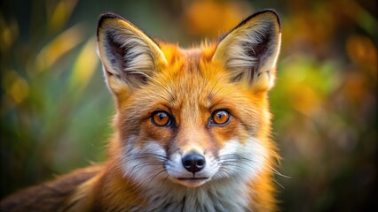 Fototapeta premium A curious orange fox gazes intensely with piercing eyes, its bushy tail twitching with excitement, as if sharing a secret.