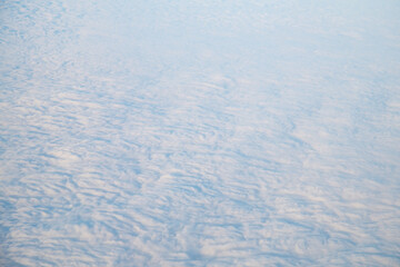 Top view of clouds, view from airplane, natural white background