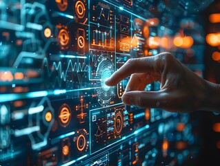 Cybersecurity Expert Utilizing Sophisticated Fraud Detection System with Holographic Interfaces