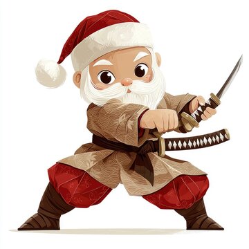Santa Claus in a Samurai Suit with a Sword