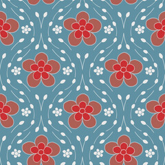 Vector sky blue seamless pattern background: Ogee Contentment.