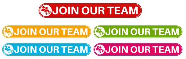 set colourful trendy join our team icon. open vacancy symbol hiring labels design template vector illustration