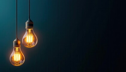 Obraz premium Elegant hanging light bulbs create a warm atmosphere against a dark background, perfect for modern decor and ambiance.