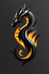 Fototapeta premium Abstract Black Dragon with Yellow Flames
