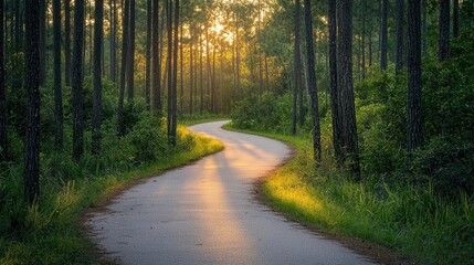 Fototapeta premium Peaceful Bicycle Path Through Enchanting Pine Forest