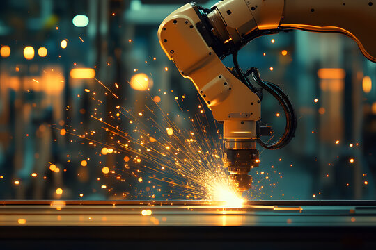 Soudure industrielle avec bras robot dans une usine