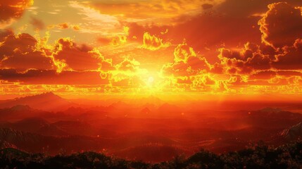 Fototapeta premium Fiery Sunset Over Mountain Ranges