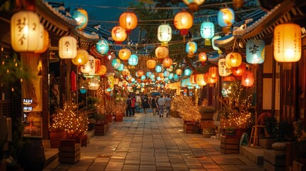 Naklejka premium Chuseok Festival . Tourists: Tourists from all over the world are drawn to the festival's unique beauty and cultural significance, eager to experience the traditions and hospitality of Chuseok.